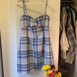 Blue and White Gingham A-line Mini Dress